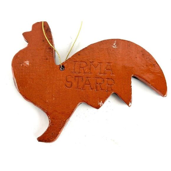 Irma Starr SlipWare Clay Pottery Happy‎ Holidays Chicken/Rooster Ornament - Picture 2 of 7